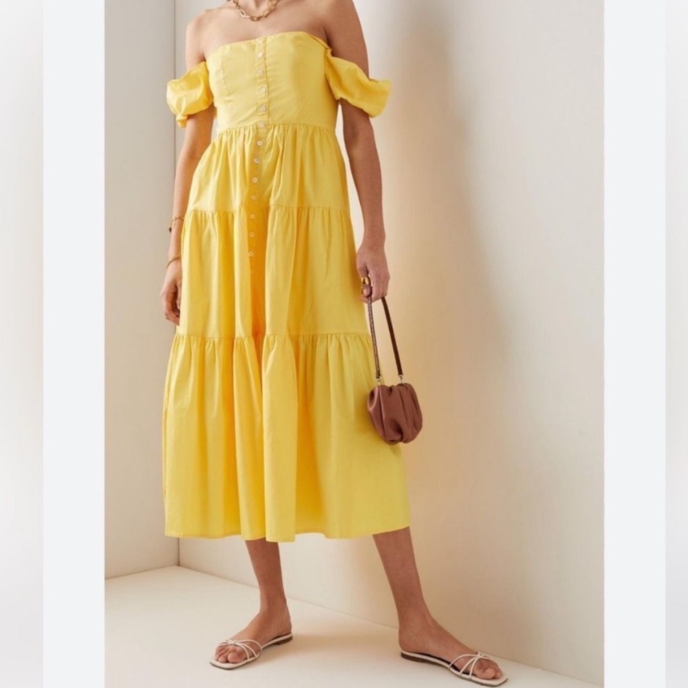 COPY - STAUD Elio Cotton Poplin Off-The-Shoulder Midi Dress-Yellow
